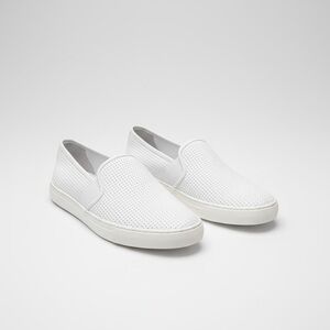 Vince Women’s Blair Perforated White Leather Slip-On Sneakers Size 5.5